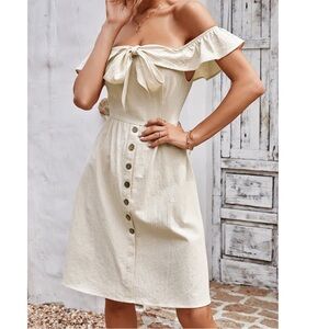 Cupshe Women Beige Cream Off-Shoulder‎ Bow Dress Medium NWT Vacation Resortwear